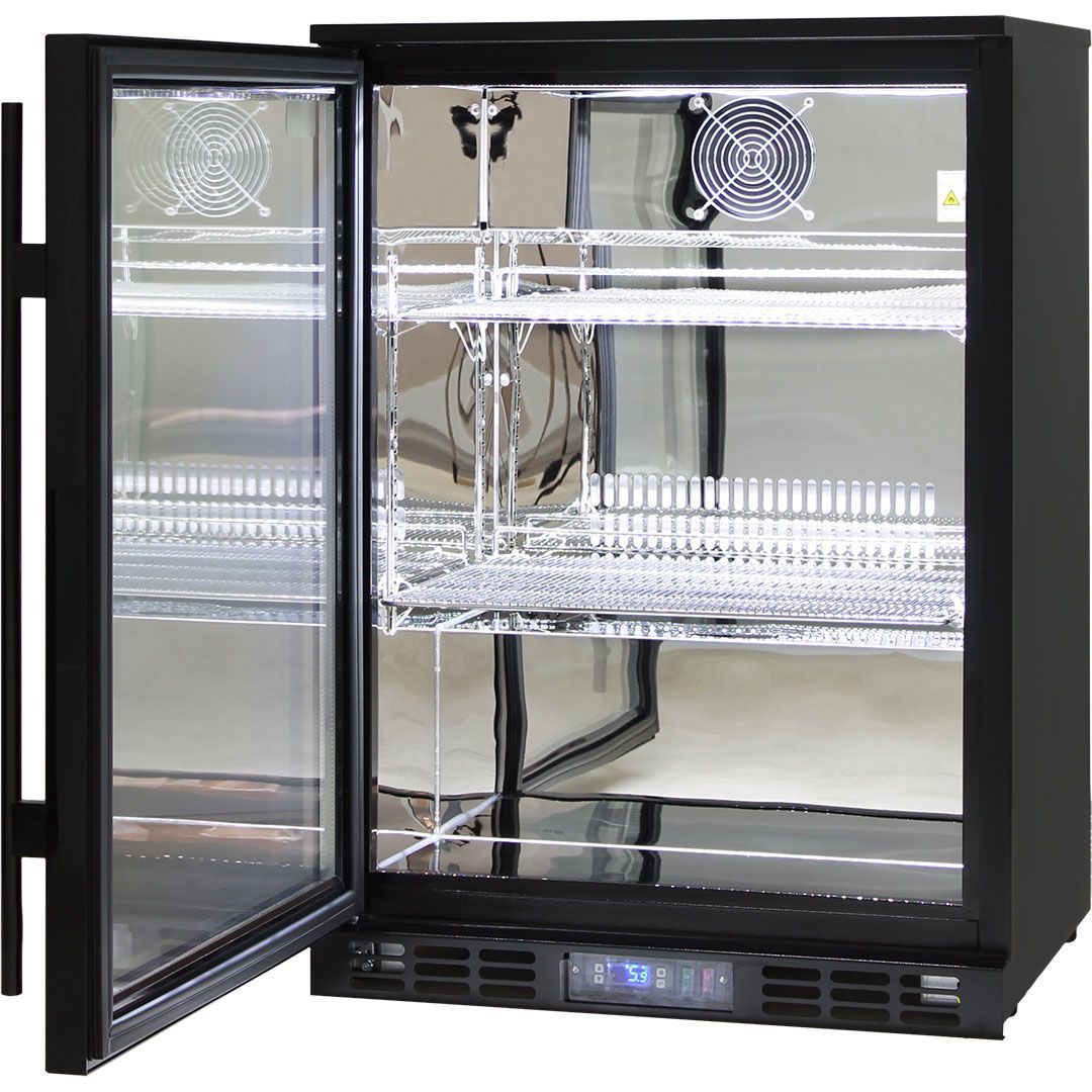 Rhino Glass Door Commercial Pub Fridge Black Left Hinged