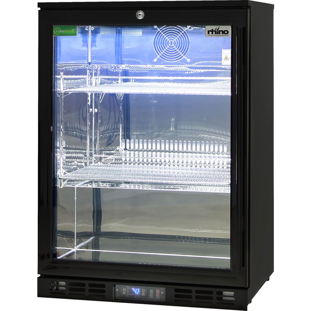 Rhino Glass Door Commercial Pub Fridge Black Left Hinged