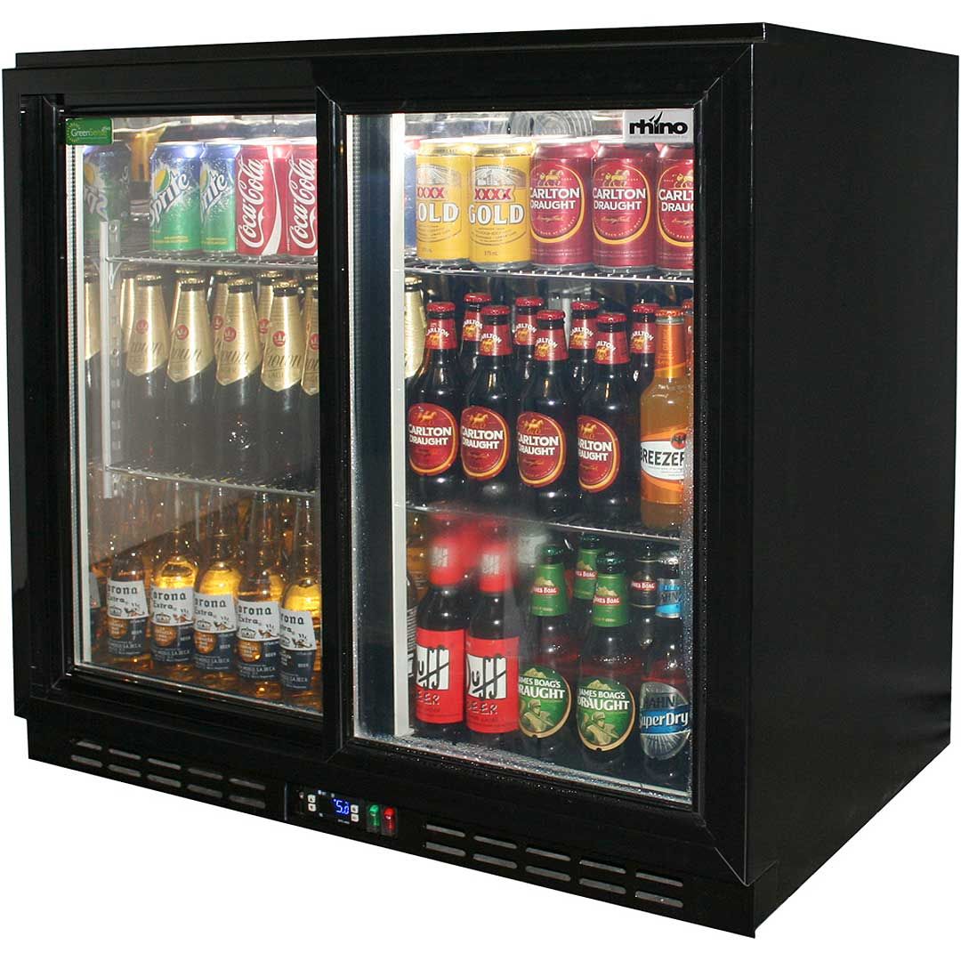 Rhino Commercial 2 Sliding Glass Door Black Bar Fridge