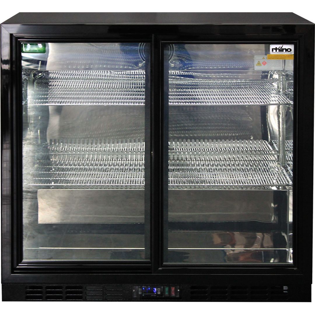 Rhino Black Glass Sliding 2 Door Bar Fridge