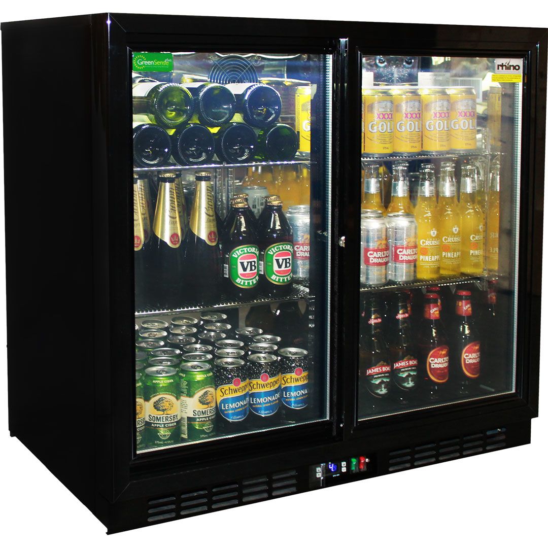 Rhino Commercial 2 Sliding Glass Door Black Bar Fridge