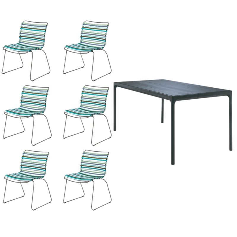 Houe - Four 160 Black/Black & Click Blue Multi-Colour 7 Piece Dining